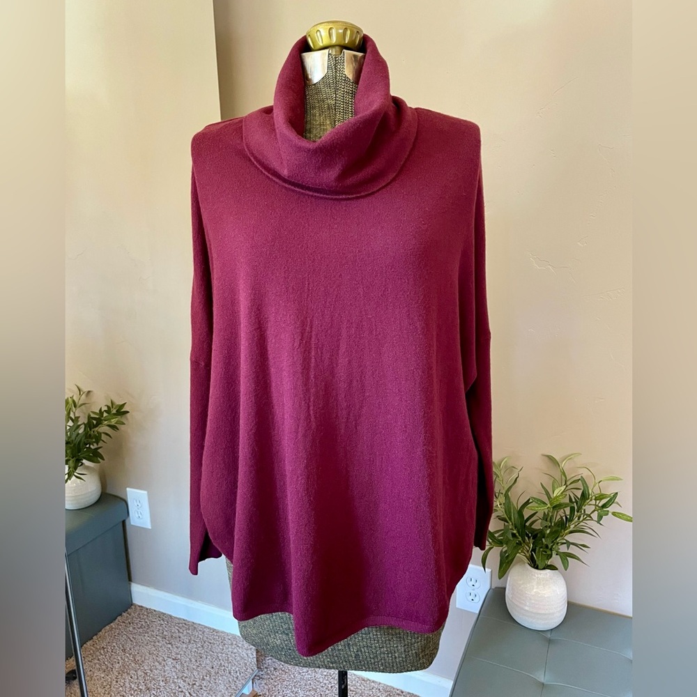 Cyrus Anthropologie Cowl Neck Sweater Burgundy Dolman Sleeve Oversized Size M - Picture 2 of 14